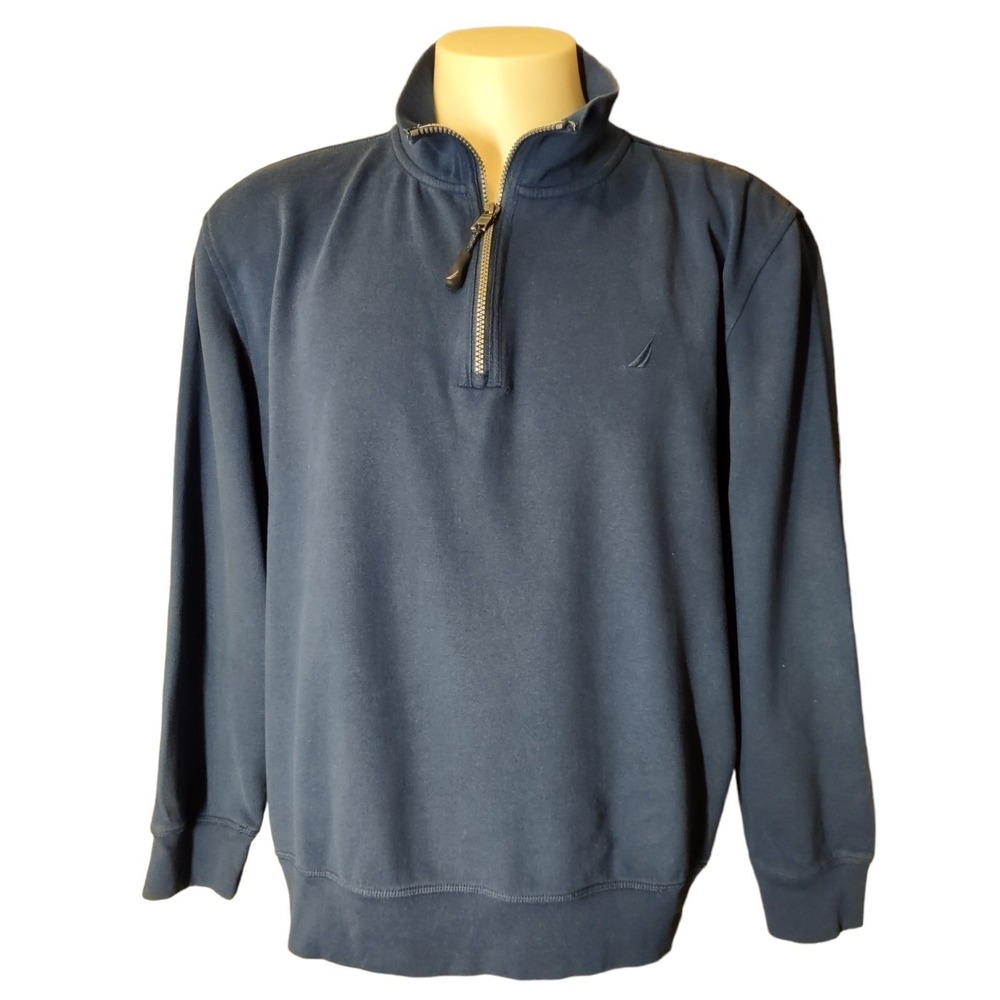 Nautica Mens Adult XL 1/4 Zip Pullover Sweatshirt Pullover Long Sleeve Blue Logo